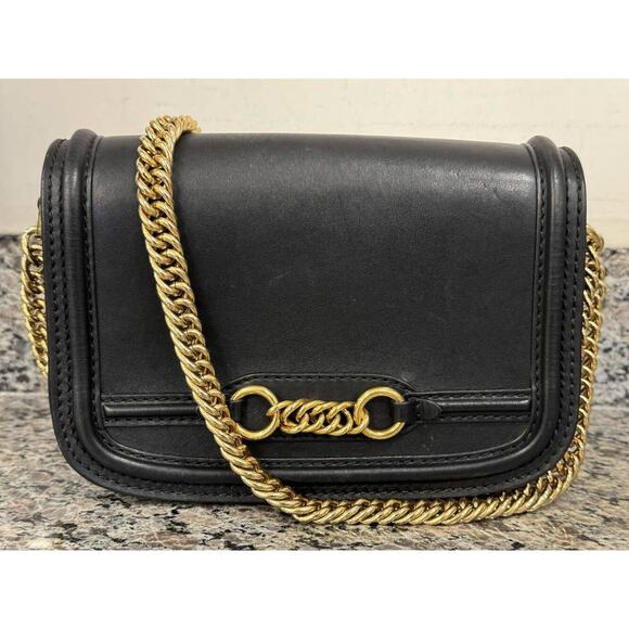 Burberry Link Flap Crossbody Black Calfskin Gold Chain - 334972 - Picture 1 of 15